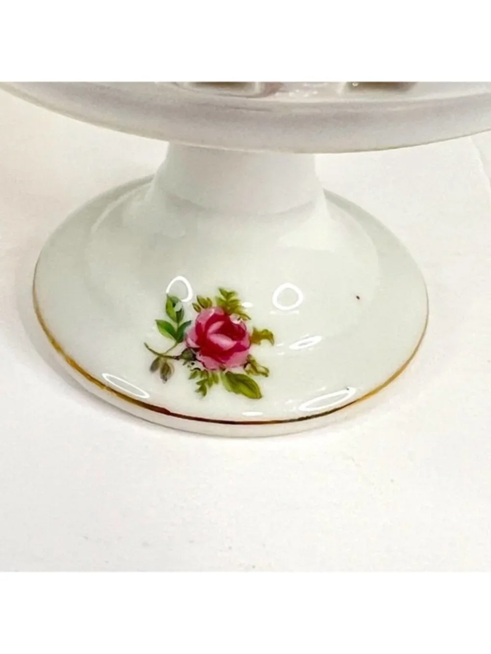 Fine China Footed Pedestal Dish Pink Rose Japan Gold Trim Compote Candy High Tea